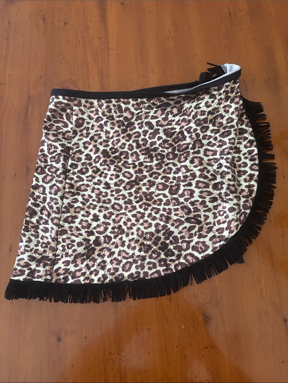 Asymmetrical Leopard-Print Fringe Mini Skirt - Brown/Cream